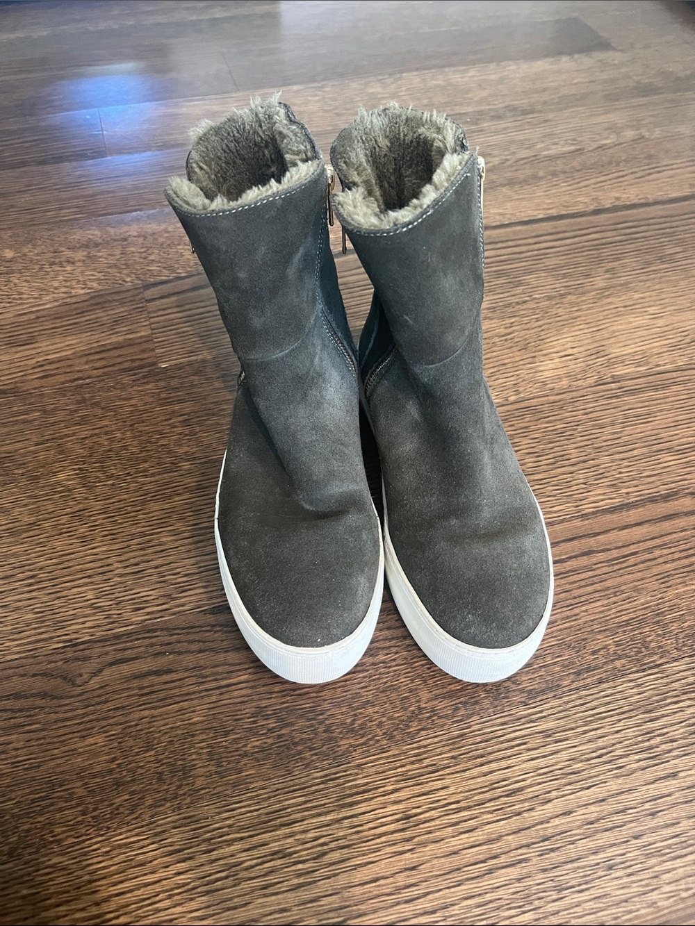 J Slides Gray Suede Fur-Lined Slip-On Sneakers